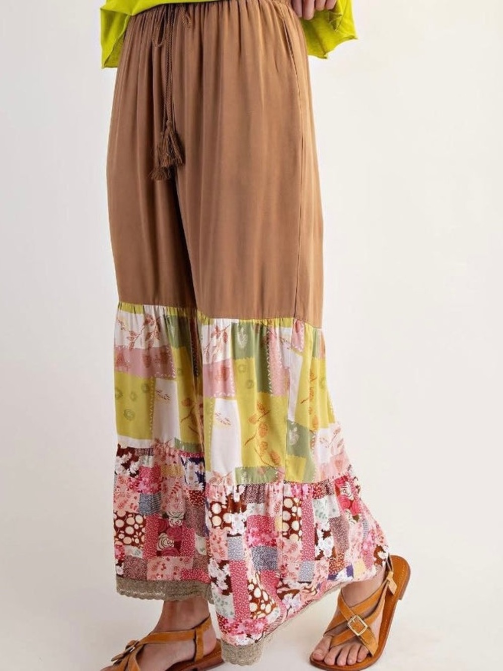 #234 New ! Boho Patchwork Wide-Leg Palazzo Pants